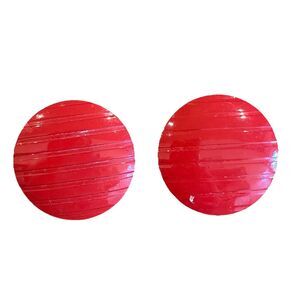 Vintage 80s Bright Red Clip On Earrings Textured Grooved Round Button
